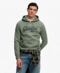 Superdry Bluza z kapturem Vintage Logo Heritage Relaxed – Thyme Green Marl. Zielone bluzy damskie Superdry, xl, bez wzorów, z bawełny, z kapturem. Za 384.40 zł.