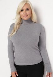 Szary Golf z Długim Rękawem i Ozdobnymi Guzikami Minu. Szare golfy damskie Born2be, xl, bez wzorów, bez ramiączek. Za 64.99 zł.