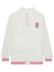Guess Kardigan J5YR11 Z3OF0 Biały Regular Fit. Białe swetry dziewczęce Guess, z aplikacjami, z syntetyku, bez kołnierzyka, bez ramiączek. Za 269.99 zł.