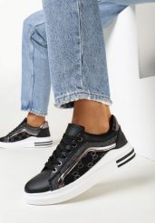 Czarne Sneakersy z Metalicznymi Wstawkami Arlen. Czarne obuwie sportowe damskie Born2be, bez zapięcia. Za 44.99 zł.