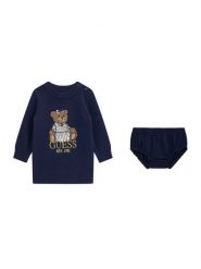 Guess Sukienka dzianinowa A6BK06 Z1316 Granatowy Regular Fit. Niebieskie sukienki dziewczęce Guess, z aplikacjami, z dzianiny, bez ramiączek, proste. Za 214.99 zł.