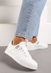 Biało-Szare Sneakersy na Grubej Podeszwie przed Kostkę z Perforacją Rarissa. Białe obuwie sportowe damskie Born2be, z materiału, przed kostkę, bez zapięcia. Za 84.99 zł.