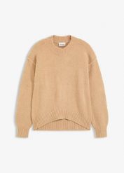 Sweter oversize. Brązowe swetry klasyczne damskie bonprix, bez kołnierzyka. Za 99.99 zł.