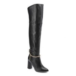 Czarne Kozaki Karino Damskie Eleganckie Obuwie. Czarne kozaki damskie Karino, ze skóry, przed kolano, bez obcasa, na słupku, bez zapięcia. Za 499.00 zł.