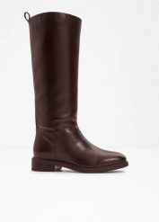 Kozaki. Brązowe kozaki damskie bonprix, bez obcasa, bez zapięcia. Za 229.99 zł.