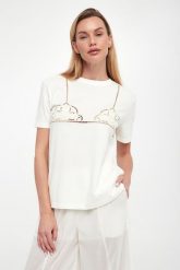 T-shirt damski z haftem TWINSET. T-shirty damskie Twinset Milano, s, bez wzorów, bez kołnierzyka. W wyprzedaży za 535.20 zł.
