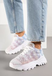 Biało-Niebieskie Sneakersy z Siateczkową Cholewką Toliriva. Białe obuwie sportowe damskie Born2be, z jeansu, bez zapięcia. Za 99.99 zł.