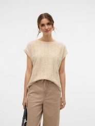 Vero Moda Bluzka w kolorze beżowym rozmiar: S. Brązowe bluzki damskie Vero Moda, s, bez wzorów, bez kołnierzyka, bez ramiączek. Za 69.91 zł.