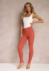 Pomarańczowe Spodnie Skinny z Talią High Waist Malga. Brązowe rurki damskie Renee, bez wzorów, z jeansu, z podwyższonym stanem. Za 44.99 zł.