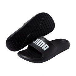 Klapki basenowe dla dorosłych Puma Divecat v2. Czarne klapki damskie Puma, bez wzorów, z materiału, bez obcasa, bez zapięcia. Za 189.99 zł.