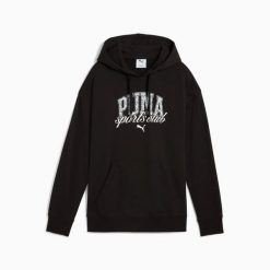 Bluza sportowa damska z kapturem Puma. Czarne bluzy damskie Puma, m, z aplikacjami, z bawełny, z kapturem. Za 208.35 zł.