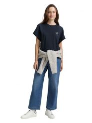 Tom Tailor Koszulka w kolorze granatowym rozmiar: XS. Niebieskie bluzki damskie Tom Tailor, xs, bez wzorów, z bawełny, bez kołnierzyka, bez ramiączek. Za 39.40 zł.