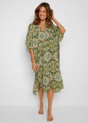 Sukienka plażowa oversize z lekkiego szyfonu. Zielone sukienki damskie bonprix, bez wzorów, z szyfonu, bez ramiączek. Za 134.99 zł.
