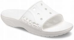 Klapki Dla Dorosłych Crocs Baya II Slide. Białe klapki damskie Crocs, bez wzorów, z materiału, bez obcasa, bez zapięcia. Za 99.99 zł.