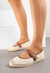 Brązowo-Beżowe Espadryle na Plecionej Podeszwie z Kontrastującym Paskiem z Klamerką Ridioria. Brązowe espadryle damskie Born2be, bez wzorów, bez obcasa. Za 54.99 zł.