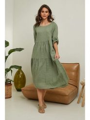 Fleur de Lin Lniana sukienka "Lantana" w kolorze khaki rozmiar: S. Brązowe sukienki damskie Fleur de Lin, bez wzorów, ze lnu, bez ramiączek. Za 214.45 zł.