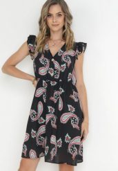 Czarna Rozkloszowana Sukienka z Wiskozy we Wzór Paisley Marinetta. Czarne sukienki damskie Born2be, z aplikacjami, z wiskozy, bez ramiączek. Za 89.99 zł.