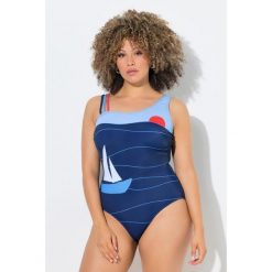 Damskie Strój kąpielowy statek okrągły dekolt miękkie miseczki z recyklingu. Niebieskie stroje jednoczęściowe Ulla Popken, bez wzorów, z elastanu. Za 239.99 zł.