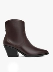 Bordowe botki w kowbojskim stylu. Czerwone botki damskie Ryłko, ze skóry, eleganckie, bez obcasa, na obcasie, bez zapięcia. Za 499.99 zł.