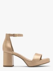 Złote sandały na masywnym obcasie i balu. Szare sandały damskie Ryłko, bez wzorów, ze skóry, bez obcasa, na obcasie, bez zapięcia. W wyprzedaży za 199.99 zł.