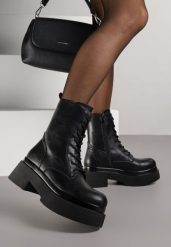 Czarne Botki Workery na Grubej Podeszwie Tuseena. Czarne botki damskie Born2be, z jeansu, bez obcasa, na płaskiej podeszwie, bez zapięcia. Za 179.99 zł.