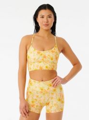 Rip Curl Top sportowy "Mirage" w kolorze pomarańczowo-żółtym rozmiar: L. Pomarańczowe koszulki sportowe damskie Rip Curl, l, bez wzorów, bez ramiączek, outdoorowe. Za 41.59 zł.