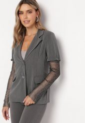 Szara Marynarka z Siateczkowymi Rękawami z Cyrkoniami Vestona. Szare marynarki i żakiety damskie Born2be, l, bez wzorów, eleganckie. Za 159.99 zł.