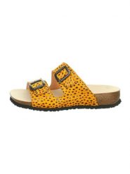 Think! Skórzane klapki "Julia" w kolorze żółtym rozmiar: 40. Żółte klapki damskie Think!, bez wzorów, z otwartym noskiem, bez obcasa, bez zapięcia. Za 135.17 zł.