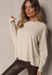 Jasnobeżowy Sweter z Bawełną i Wiskozą oraz Dekoltem w Kształcie Łódki Ciaslin. Brązowe swetry klasyczne damskie Renee, xl, z bawełny, bez kołnierzyka. Za 69.99 zł.