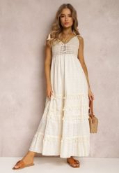 Jasnobeżowa Sukienka Eidameia. Brązowe sukienki damskie Renee, bez wzorów, z koronki, boho, bez ramiączek. W wyprzedaży za 137.99 zł.