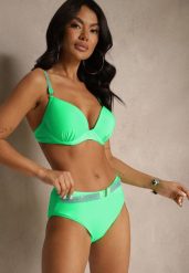 Jasnozielone Bikini Majtki Figi i Biustonosz z Cyrkoniami Tenumela. Zielone bikini Renee, bez wzorów. Za 59.99 zł.