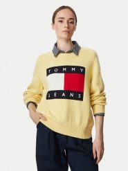 Tommy Jeans Sweter Flag DW0DW23450 Żółty jasny Regular Fit. Żółte swetry klasyczne damskie Tommy Jeans, s, z bawełny, bez kołnierzyka. Za 489.99 zł.