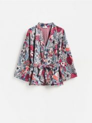Wzorzysta marynarka - wielobarwny. Marynarki i żakiety damskie Reserved, l, bez wzorów, z tkaniny. Za 139.99 zł.