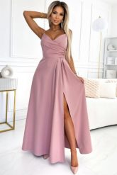 Długa sukienka na wesele rozkloszowana na ramiączkach pudrowy róż. Czerwone sukienki damskie Sukienki.shop, bez wzorów, wizytowe, bez ramiączek. Za 349.00 zł.