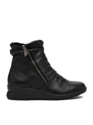 Rieker Botki CEO-L4864-00 Czarny. Czarne botki damskie Rieker, ze skóry, bez obcasa, na koturnie, bez zapięcia. Za 439.99 zł.