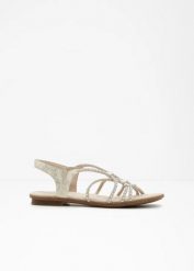 Sandały Rieker z paseczków z połyskiem. Brązowe sandały damskie bonprix, bez wzorów, bez obcasa, bez zapięcia. Za 239.99 zł.