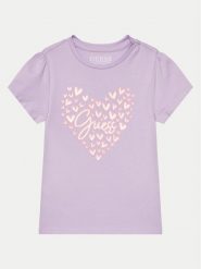 Guess T-Shirt K4GI03 K6YW4 Fioletowy Regular Fit. Fioletowe koszulki i t-shirty dziewczęce Guess, z aplikacjami, z bawełny, bez kołnierzyka, bez ramiączek. Za 99.99 zł.