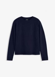 Sweter oversize. Niebieskie swetry klasyczne damskie bonprix, bez kołnierzyka. Za 94.99 zł.