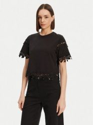 Morgan Bluzka 251-DFUTUR Czarny Regular Fit. Czarne bluzki damskie Morgan, xs, bez wzorów, z bawełny, bez kołnierzyka, bez ramiączek. Za 109.99 zł.