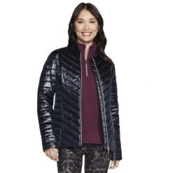 Kurtka sportowa damska GO Shield Shine Jacket. Czarne kurtki sportowe damskie Skechers, l, bez wzorów, z poliesteru, bez kaptura. Za 279.99 zł.