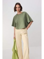 Trendyol Koszulka w kolorze khaki rozmiar: L/XL. Brązowe bluzki damskie Trendyol, l, bez wzorów, z bawełny, bez kołnierzyka, bez ramiączek. Za 56.79 zł.