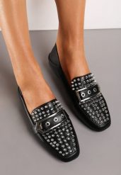 Czarne Mokasyny z Ćwiekami na Kwadratowym Nosku Rosabell. Czarne mokasyny damskie Born2be, z jeansu, bez obcasa. Za 29.99 zł.