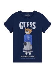 Guess T-Shirt J6RI10 K6YW4 Granatowy Regular Fit. Niebieskie koszulki i t-shirty dziewczęce Guess, z aplikacjami, z bawełny, bez kołnierzyka, bez ramiączek. Za 119.99 zł.