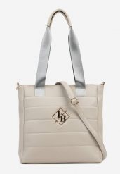 Szara Pikowana Torebka Shopperka z Metaliczną Aplikacją i Paskiem na Ramię Flessira. Szare shopper bag Born2be, z jeansu, na ramię, pikowane, bez dodatków. Za 99.99 zł.