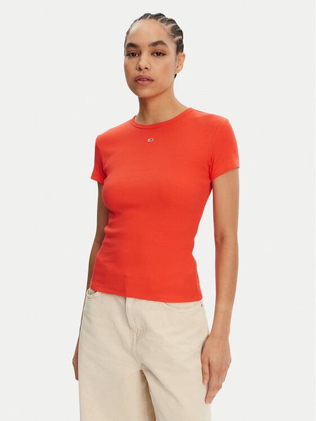 Tommy Jeans T-Shirt Essential DW0DW17383 Pomarańczowy Slim Fit. Brązowe t-shirty damskie Tommy Jeans, xl, bez wzorów, z bawełny, bez kołnierzyka. Za 109.99 zł.