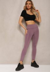 Fioletowe Sportowe Legginsy High Waist Vesara. Fioletowe legginsy damskie Renee, s, bez wzorów, z jeansu, z podwyższonym stanem, na fitness i siłownię. Za 39.99 zł.