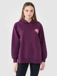 4F Bluza dresowa oversize nierozpinana z kapturem damska - fioletowa XS/S. Fioletowe bluzy damskie 4F, s, bez wzorów, z bawełny, z kapturem. W wyprzedaży za 99.99 zł.