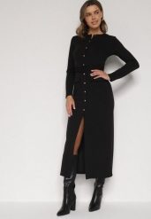 Czarna Sukienka Koszulowa z Wiskozą Guzikami i Paskiem Vetienne. Czarne sukienki damskie Born2be, bez wzorów, z wiskozy, bez ramiączek. Za 169.99 zł.