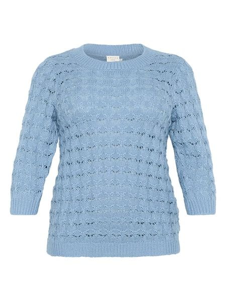 KAFFE curve Sweter w kolorze błękitnym rozmiar: L. Niebieskie swetry klasyczne damskie KAFFE curve, l, z bawełny, bez kołnierzyka. Za 66.00 zł.