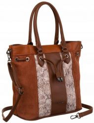 Shopperka wężowa David Jones 6885-5 brązowa. Brązowe torebki klasyczne damskie David Jones, ze skóry ekologicznej, bez dodatków. Za 158.99 zł.